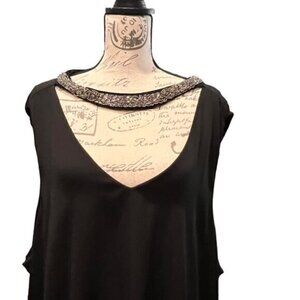 Torrid Georgette Embellished Beaded Choker‎ Tank 4X Black Neck Tie Blouse Top